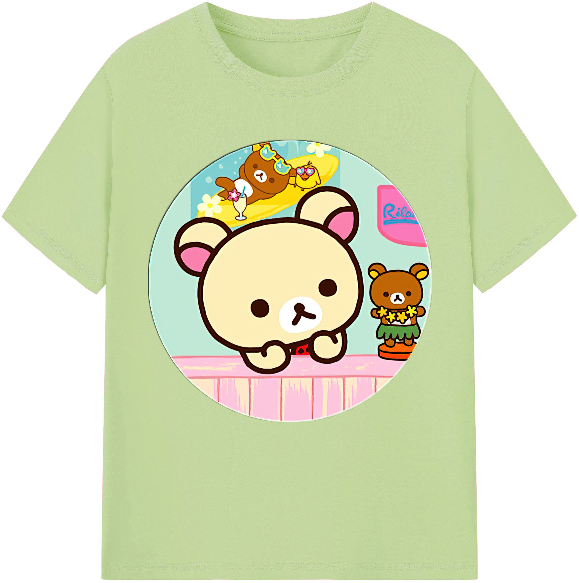（画像用） リラックマ リラックマ キイロイトリ Rilakkuma Korilakkuma Kiiroitori 綿100％半袖Tシャツ（フロントプリント）
